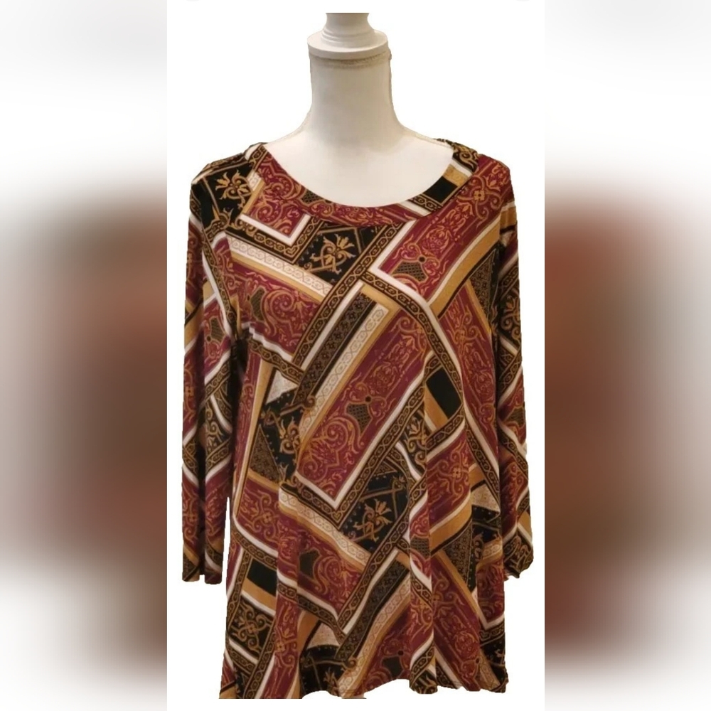 Kasper Geometri Print Long sleeved Tunic Top Sz L  Multicolor Flowy Lightweight